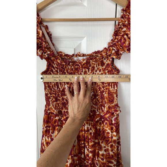 House of Harlow 1960 Zoey Orange Floral Cotton‎ Tiered Smock Maxi Dress XS - Picture 5 of 11